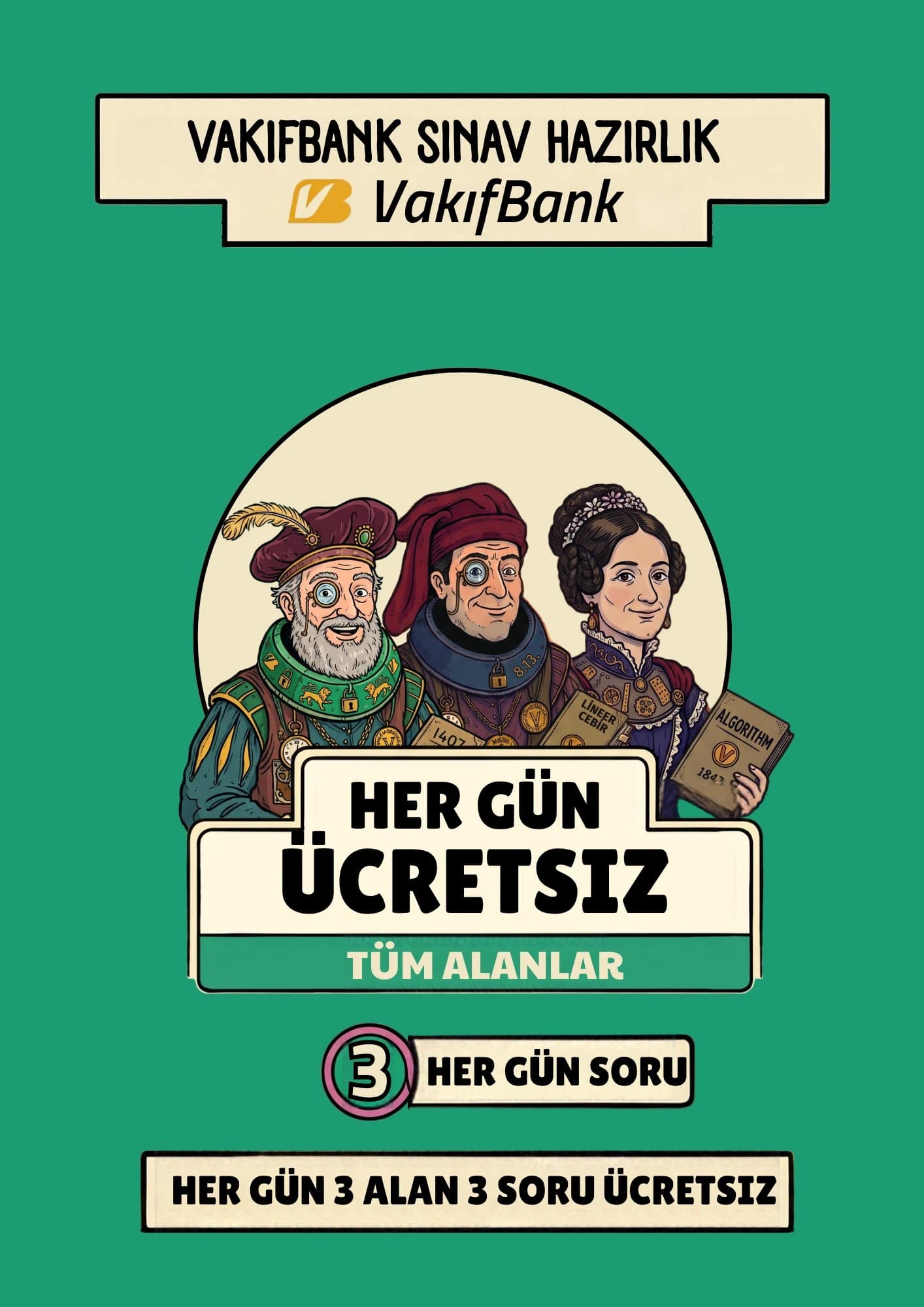 Her gün ücretsiz soru seti: her gün 3 alan, 3 soru